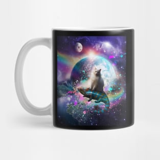 Kitty Cat Riding Rainbow Chameleon Lizard In Space Universe Mug